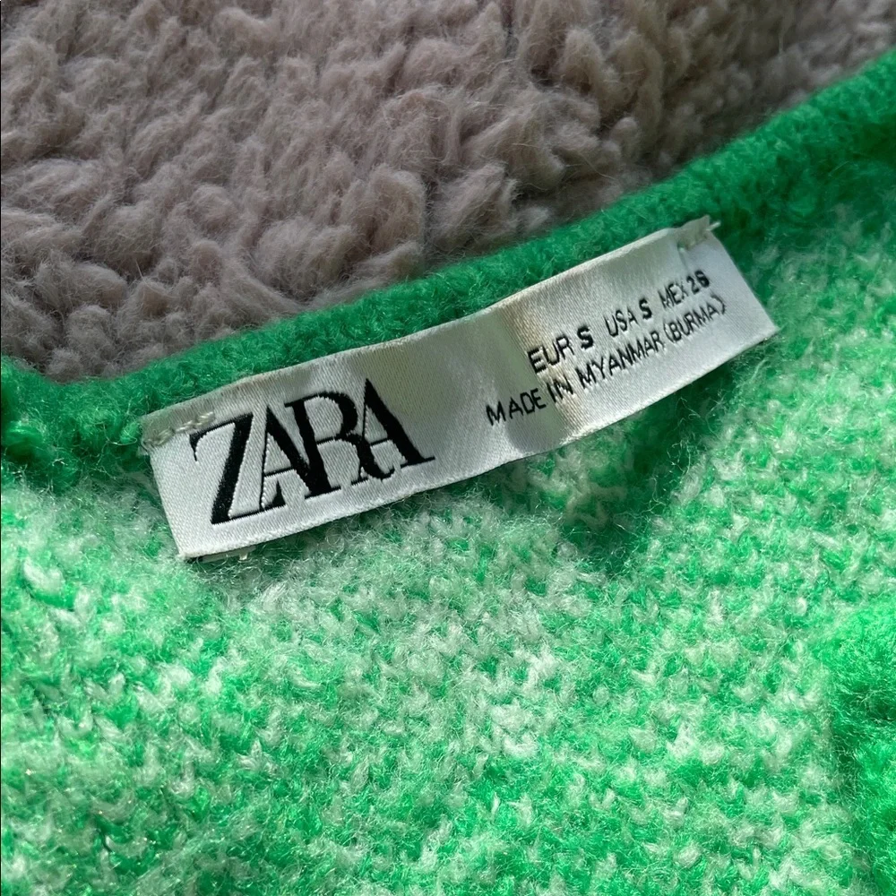 Zara Bright Green & Light Green Argyle Cropped Cardigan - Picture 2 of 4
